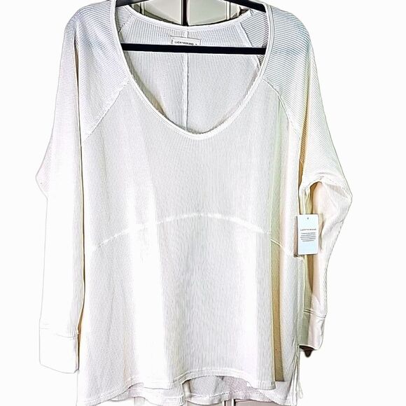 Lucky Brand Top Scoop Neck White Size XL Oversized NWT - Picture 1 of 8
